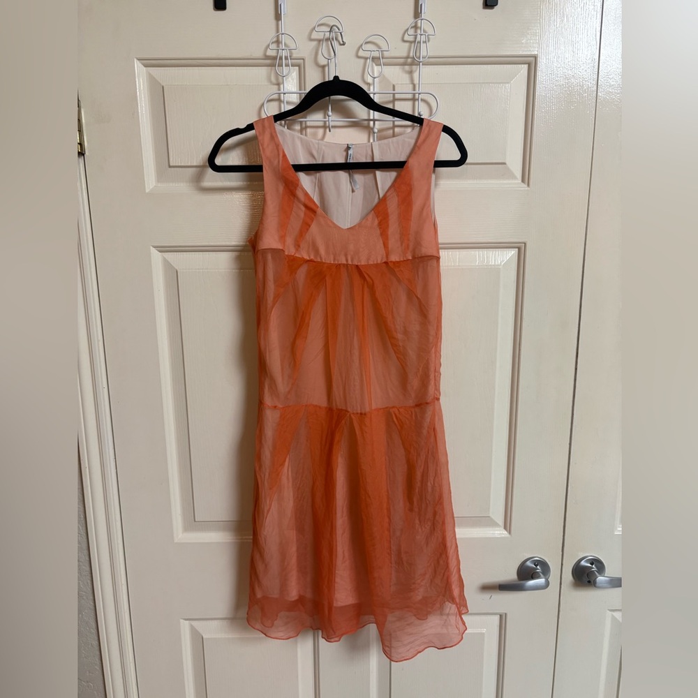 Inwear Black LadyBird 100% silk boho Orange Sheer Tank Dress